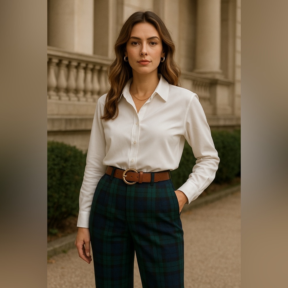 Women’s Warm Vintage Tartan Holiday Pants in Green and Navy Size 10